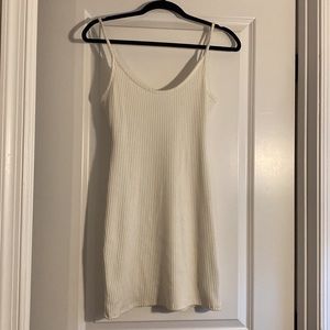 RIBBED TANK BODY CON DRESS MINI CREAM